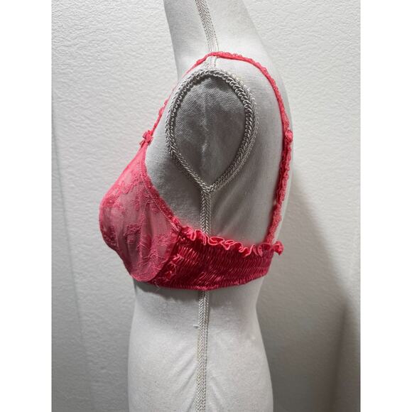 Vtg Victoria Secret Bra 36C Gold Label Smocked Pink Lace Sheer Underwire - Picture 5 of 9